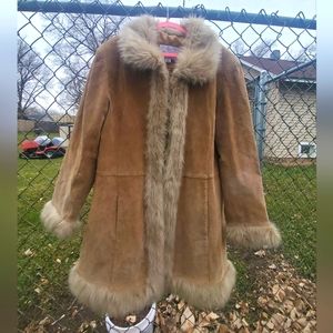 Penny lane coat, afghan, fur trim coat 70s, y2k, 90s, tan, with pockets XL fairy